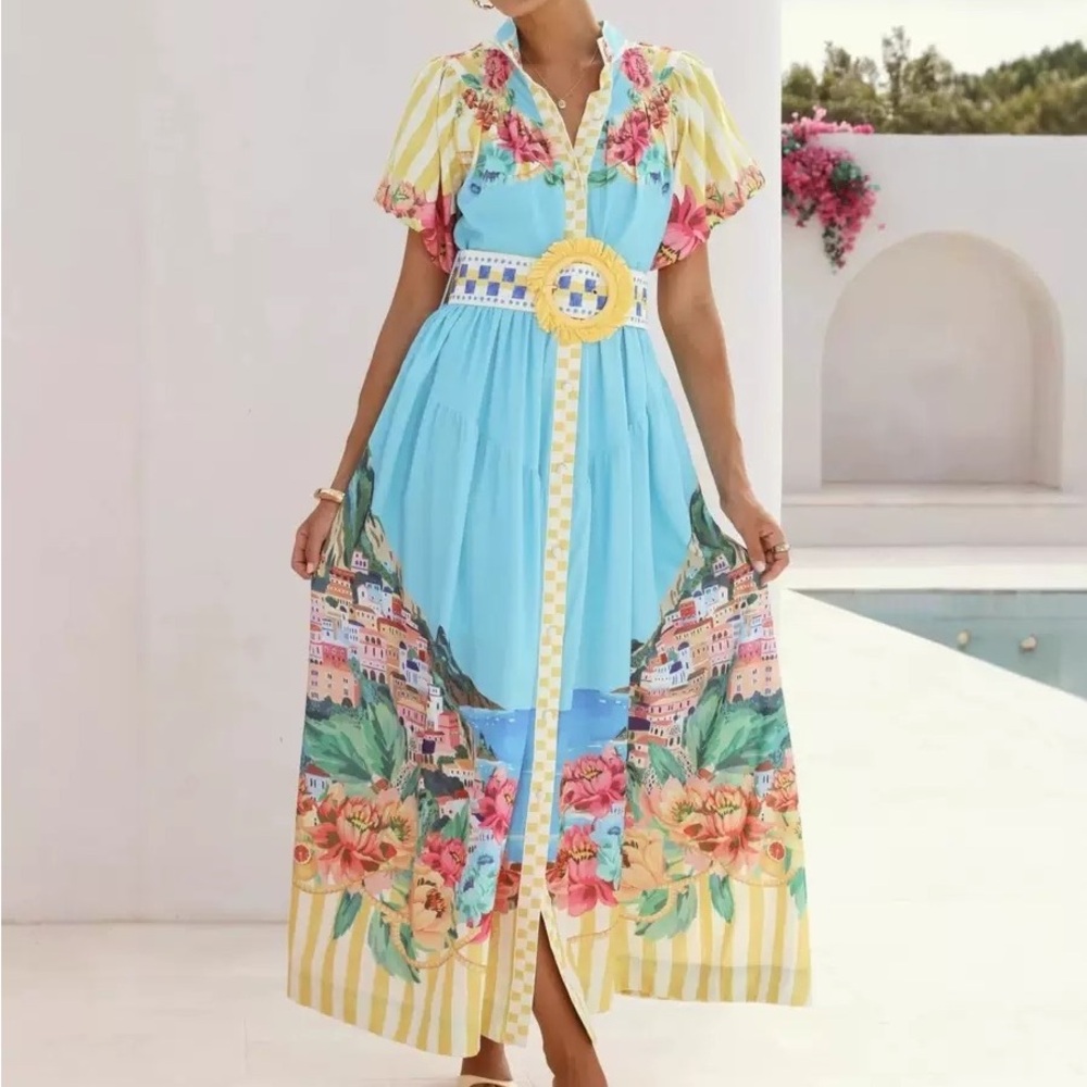 Zimmermann Women's Blue Floral Maxi Dress with Yellow Accents